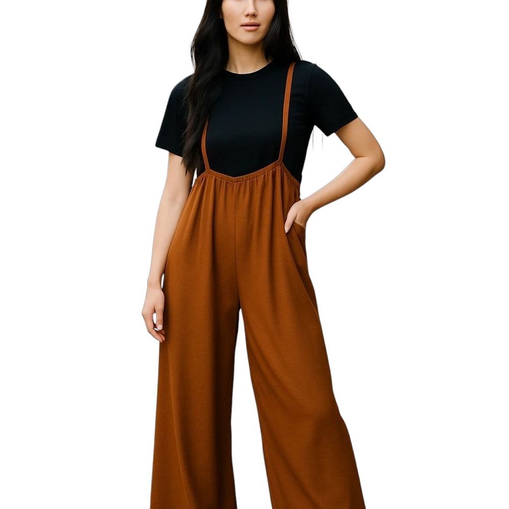 Bucketlist Wide Leg Solid Textured Suspender Pants size Medium R5104A bohemian - Picture 10 of 10